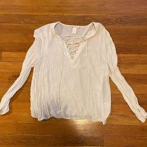 H&M cream lace top blouse 14 long sleeves M